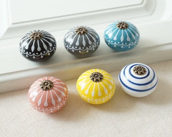 Ceramic Drawer Pulls Knobs Dresser Knob White Blue Grey Pink Yellow Black Kids Children Cabinet Pull Kitchen Door Handles Hardware Porcelain