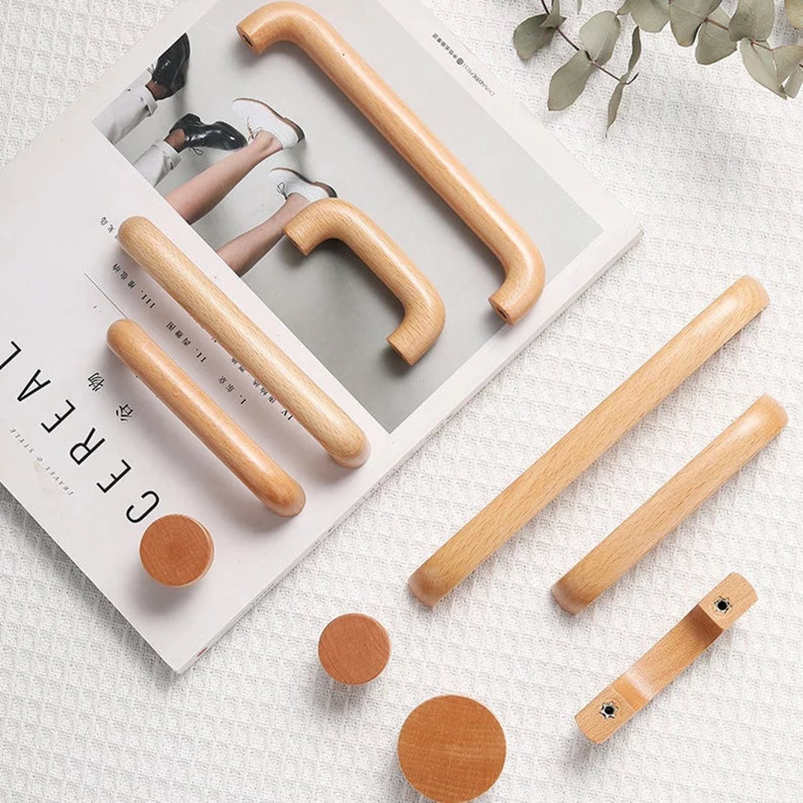 Natural Beech Wood Handles Solid Wood Cabinet Handles Wooden Kitchen ...