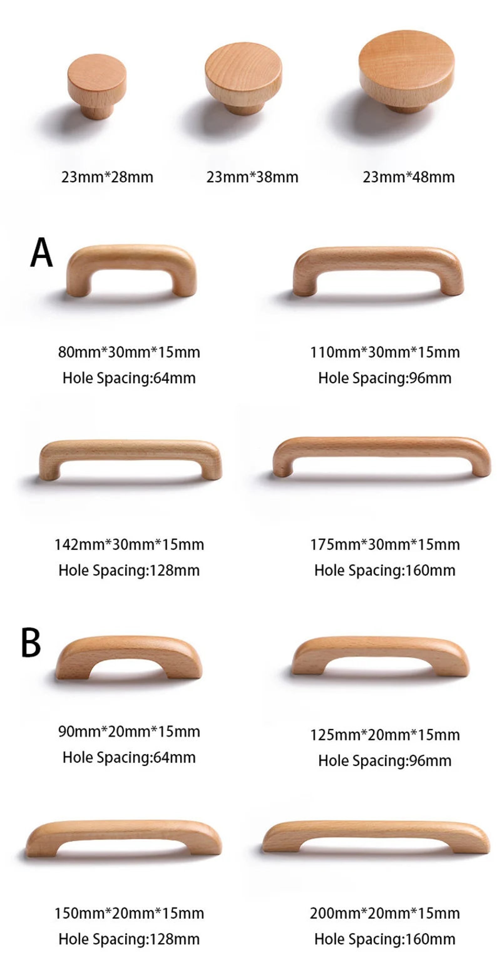 Natural Beech Wood Handles Solid Wood Cabinet Handles Wooden Kitchen ...