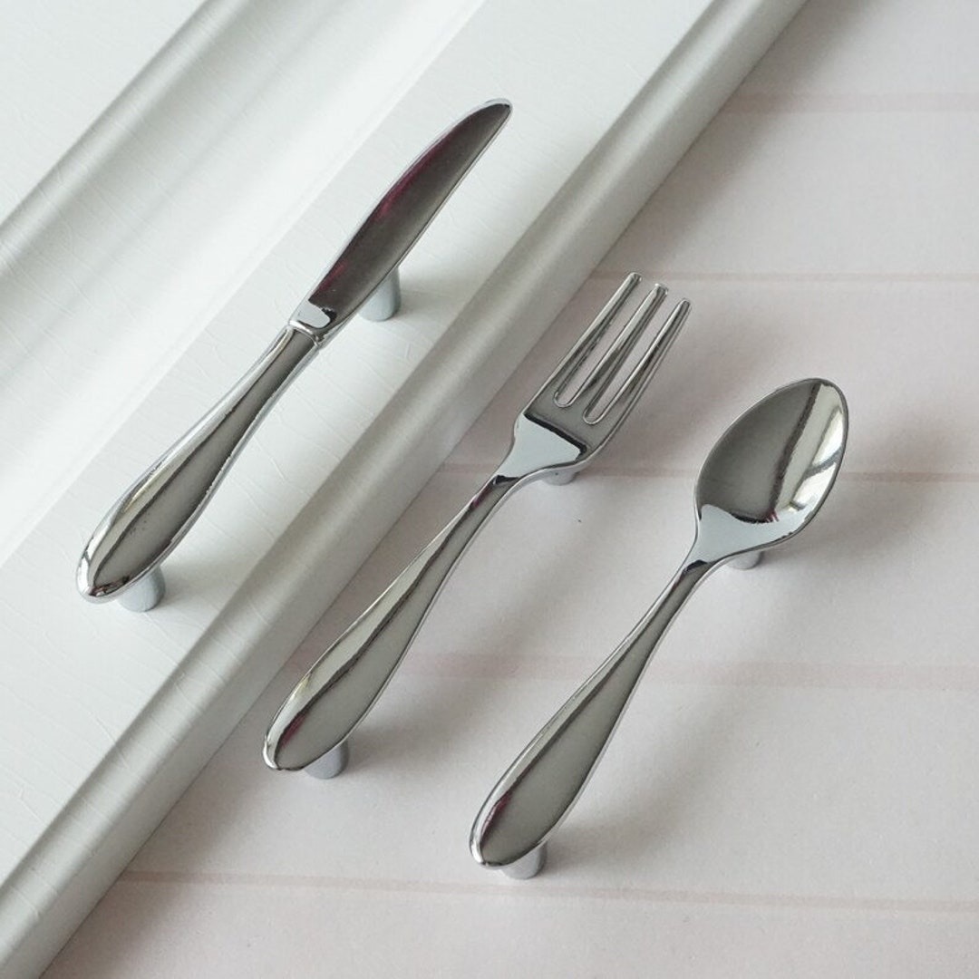 3chrome Spoon Fork Knife Kitchen Handles Silver Door Pulls