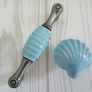 3.75“ Sea Beach Theme Shell Dresser Knobs Pulls Drawer Pulls Handles Knobs Blue Antique Silver Kitchen Cabinet Door Handle Pull Knob 96mm