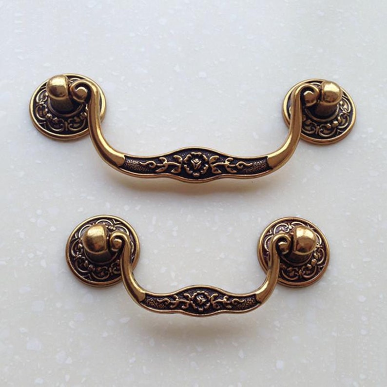 Drawer Pull Dresser Pulls Handles Antique Brass Vintage Look Image 0
