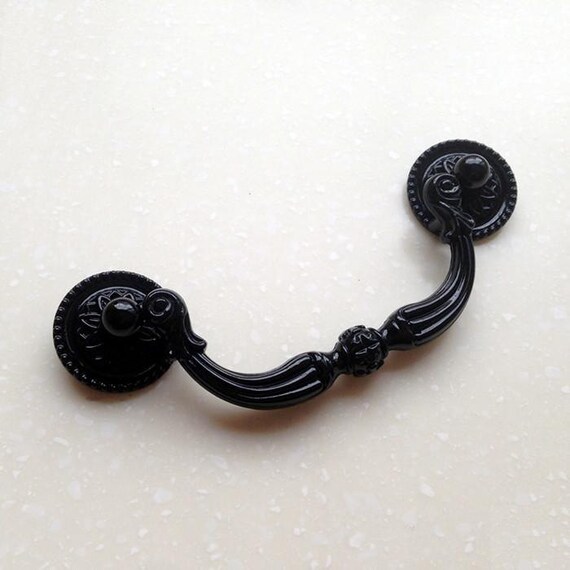 Black Dresser Pulls Drop / Drawer Pull Handles Knob Retro Etsy