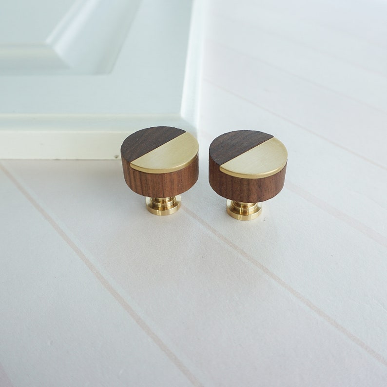 Brass Black Walnut Wood Knobs Kitchen Knobs Pulls Drawer Pulls Dresser Knobs Unique Knobs Pulls Cupboard Knobs Cabinet Knobs LBFEEL Hardware image 6