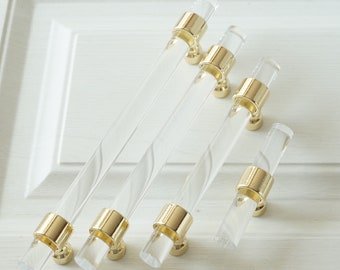 Custom Lucite Drawer Pulls Handles Acrylic Gold Clear Dresser Pull Cabinet Door Handles Bathroom T Bar Knob Gold Cabinet Hardware LBFEEL