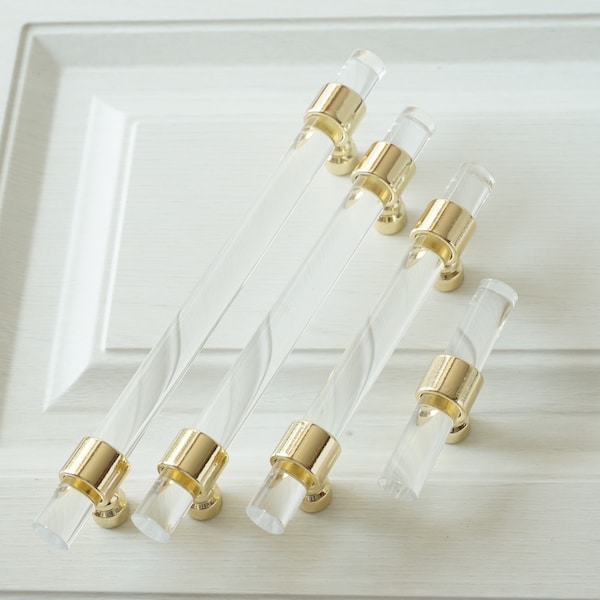 Custom Lucite Drawer Pulls Handles Acrylic Gold Clear Dresser Pull Cabinet Door Handles Bathroom T Bar Knob Gold Cabinet Hardware LBFEEL