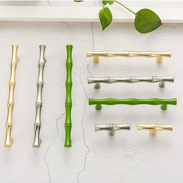 Green Bamboo Cabinet Handle Knob Drawer Knob Pull Silver Kitchen Handles Dresser Pulls Gold T Bar Pulls Gold Cabinet Hardware LBFEEL 3.78"5"