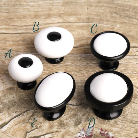 Dresser Knobs Drawer Knob Pulls Handles Black White Ceramic Etsy