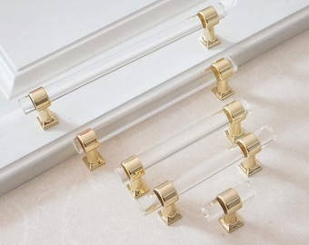 Adjustable Acrylic Drawer Pulls Clear Gold Dresser Pulls Modern Kitchen Handles Decor Lucite Cupboard Knobs Gold Cabinet Hardware LBFEEL