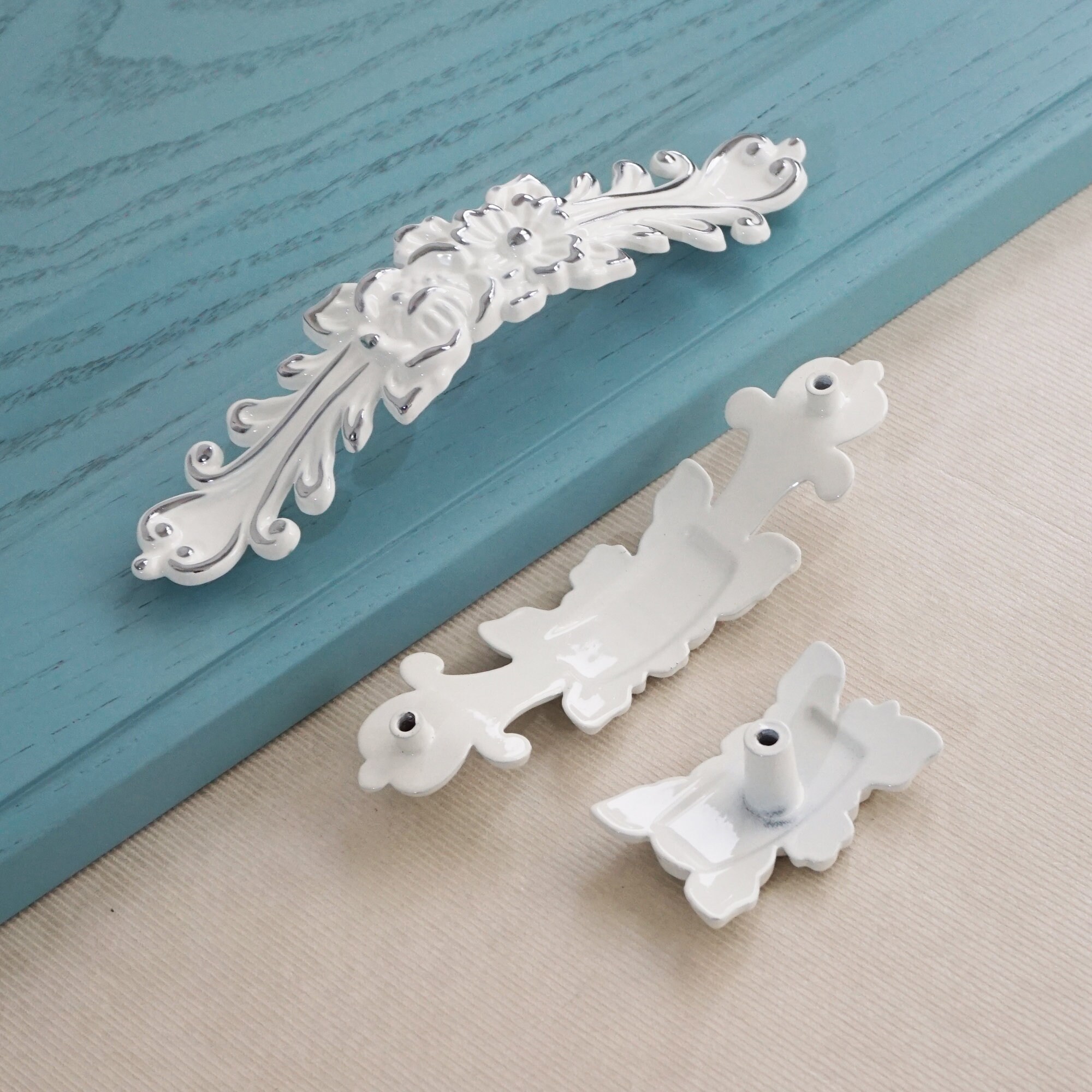 3 785 Cream White Silver Dresser Pulls Knobs Etsy