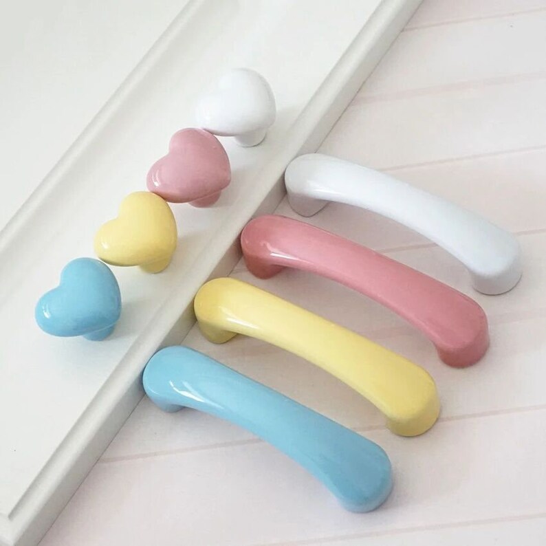 3pink Ceramic Heart Drawer Knobs Porcelian Cupboard Etsy