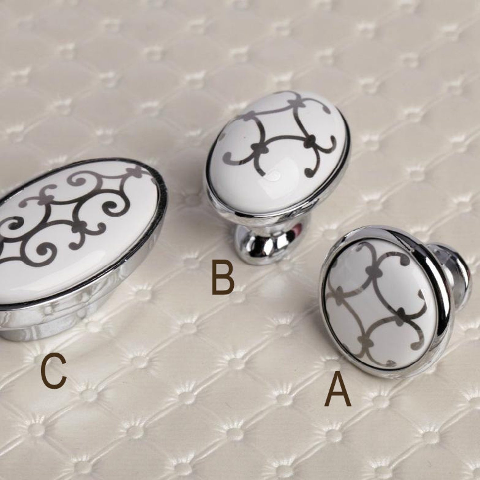 Knobs White Silver Look Clear / Dresser Knobs / Drawer Knobs Etsy