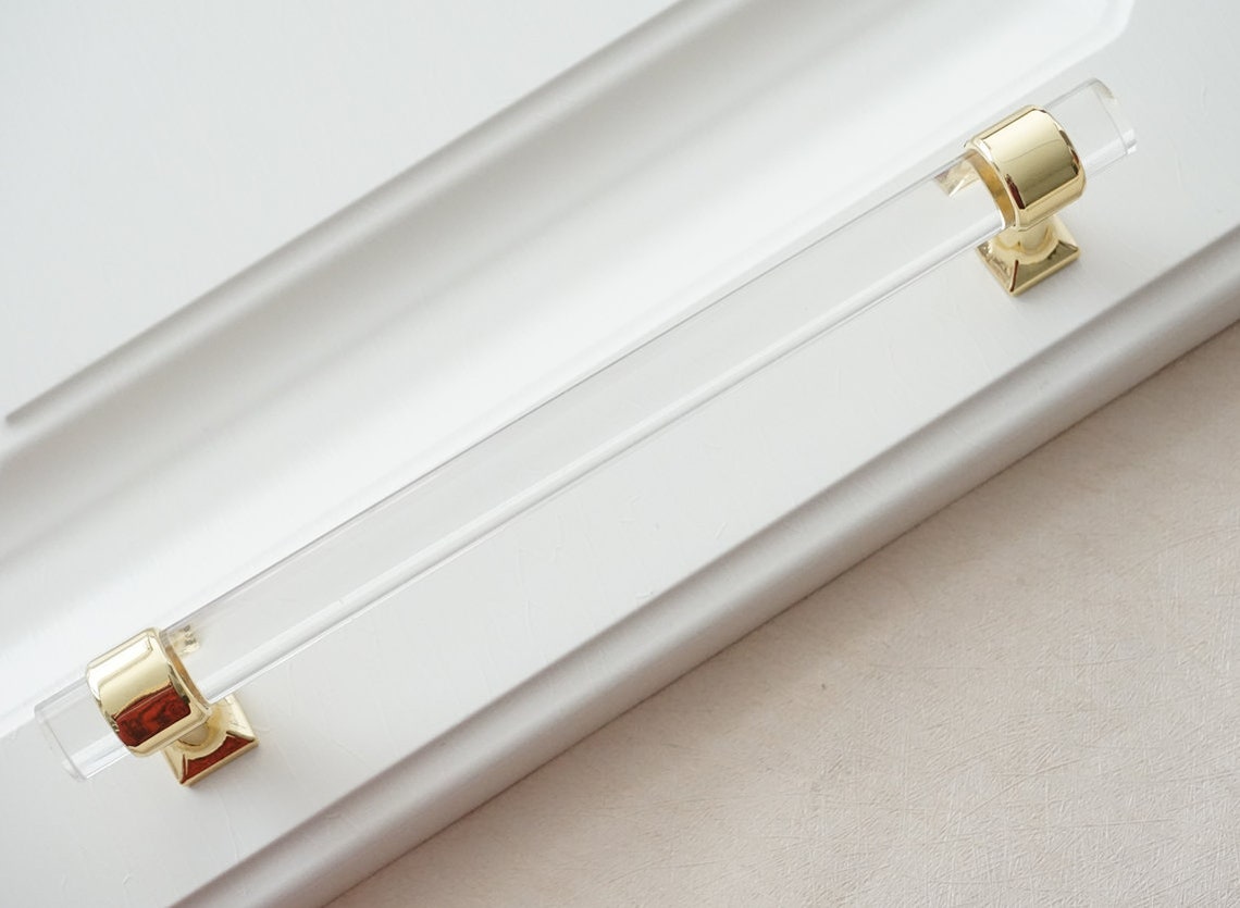 Adjustable Holes Space Acrylic Drawer Pull Clear Gold Dresser Etsy