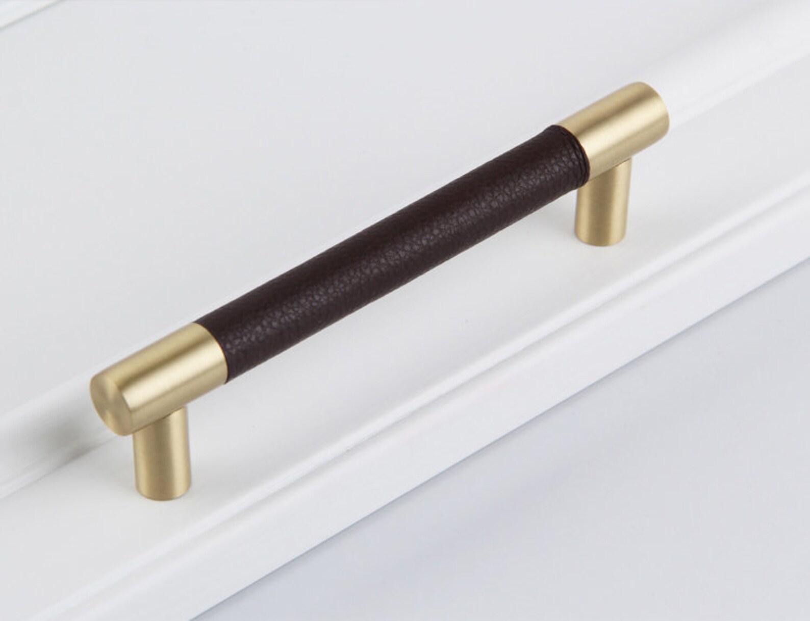 Brass Leather Drawer Pulls Handles Black Brown Kitchen Etsy