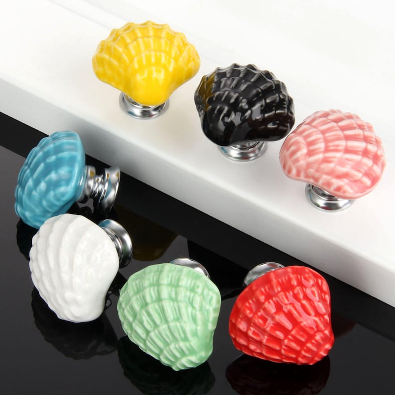 Drawer Knobs Shell Dresser Knob Pull Blue Green White Black Etsy