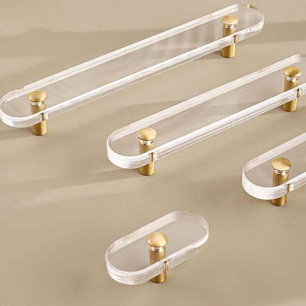 3.78"5"Acrylic Drawer Pulls Clear Gold Cabinet Handle Unique Dresser Handles Knobs Kitchen Door Handle Gift Lucite Cabinet Hardware LBFEEL