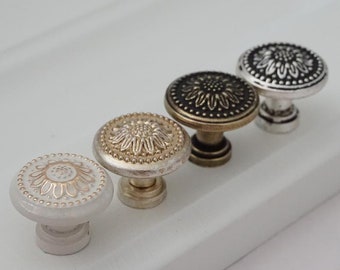 1" Round Small Knobs Antique Silver Black Bronze Drawer Pulls Shabby Chic Dresser Pull Cream White Gold Cabinet Door Knobs Handles 25 mm