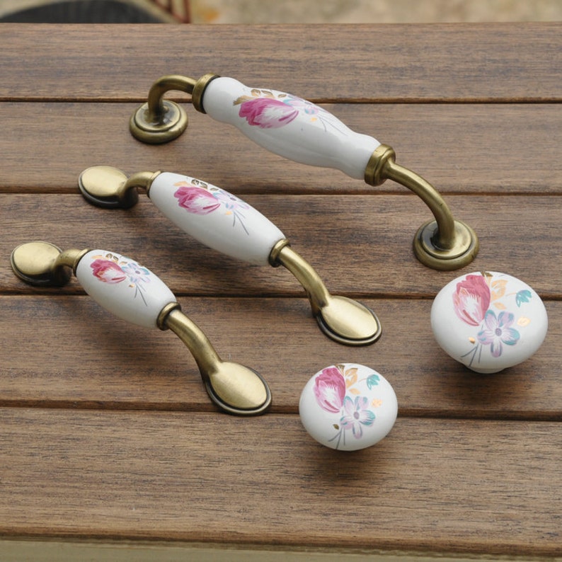 Flower Knobs Dresser Knob Drawer Pulls Handles Ceramic Knob Cabinet Knobs Kitchen Door Knob Furniture Hardware Antique Bronze