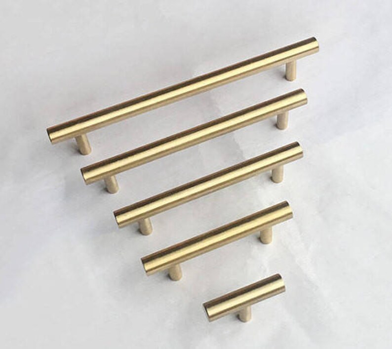2.5/'/' 3.75/'/' 5/'/' 6.3/'/' Gold Brass Cabinet Door Handles Knob T Bar Pulls Drawer Pulls Dresser Knobs Kitchen Hardware Pulls 64 96 128 160 mm