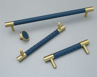 Solid Brass Leather Cabinet Door Handles Pink Dresser Knobs Handles Unique Drawer Pulls Modern Leather Kitchen Handle LBFEEL 3.78"5"8.8"