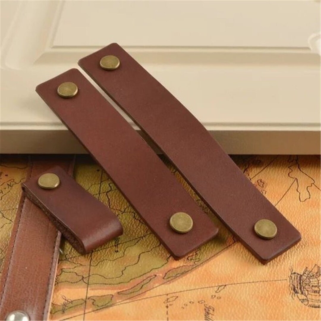 3.75'' 5'' 6.3'' Brown Leather Cabinet Door Handles Dresser Drawer ...