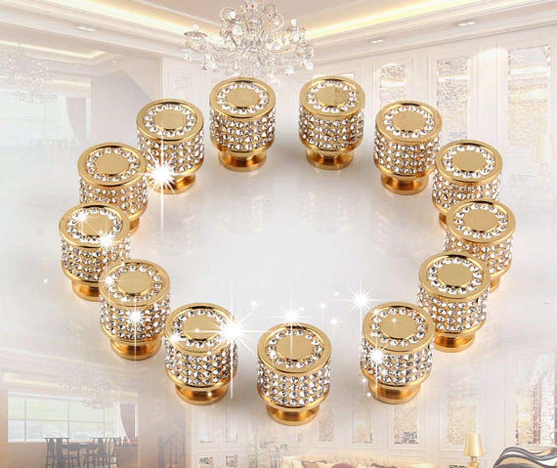 Gold Knob Rhinestone Knob Dresser Knob Decor Drawer Knob Etsy