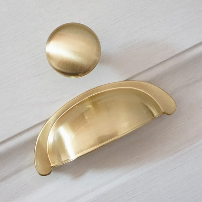 3 Brushed Gold Cup Pulls Dresser Knobs Drawer Pulls Etsy Australia