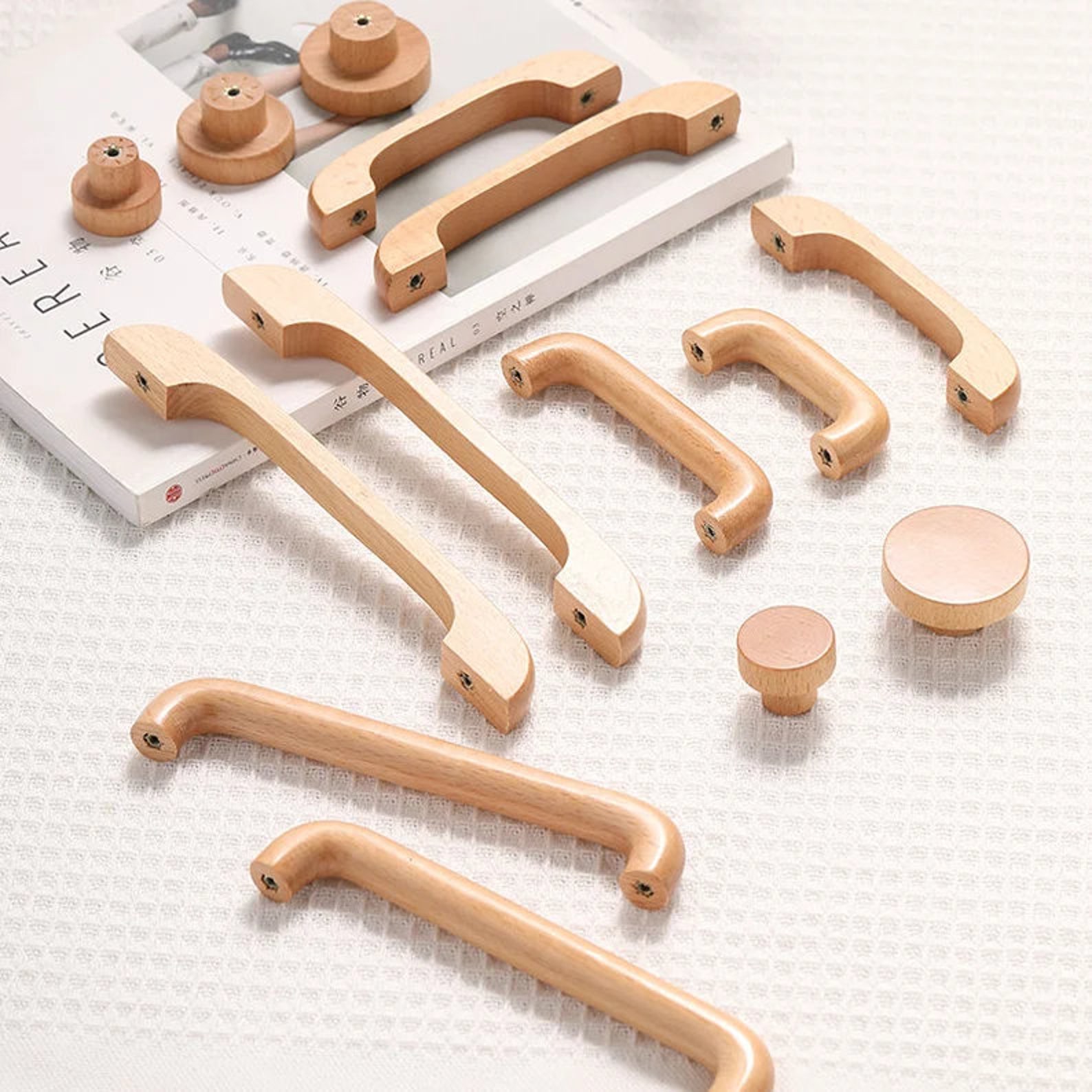 Natural Beech Wood Handles Solid Wood Cabinet Handles Wooden Kitchen ...