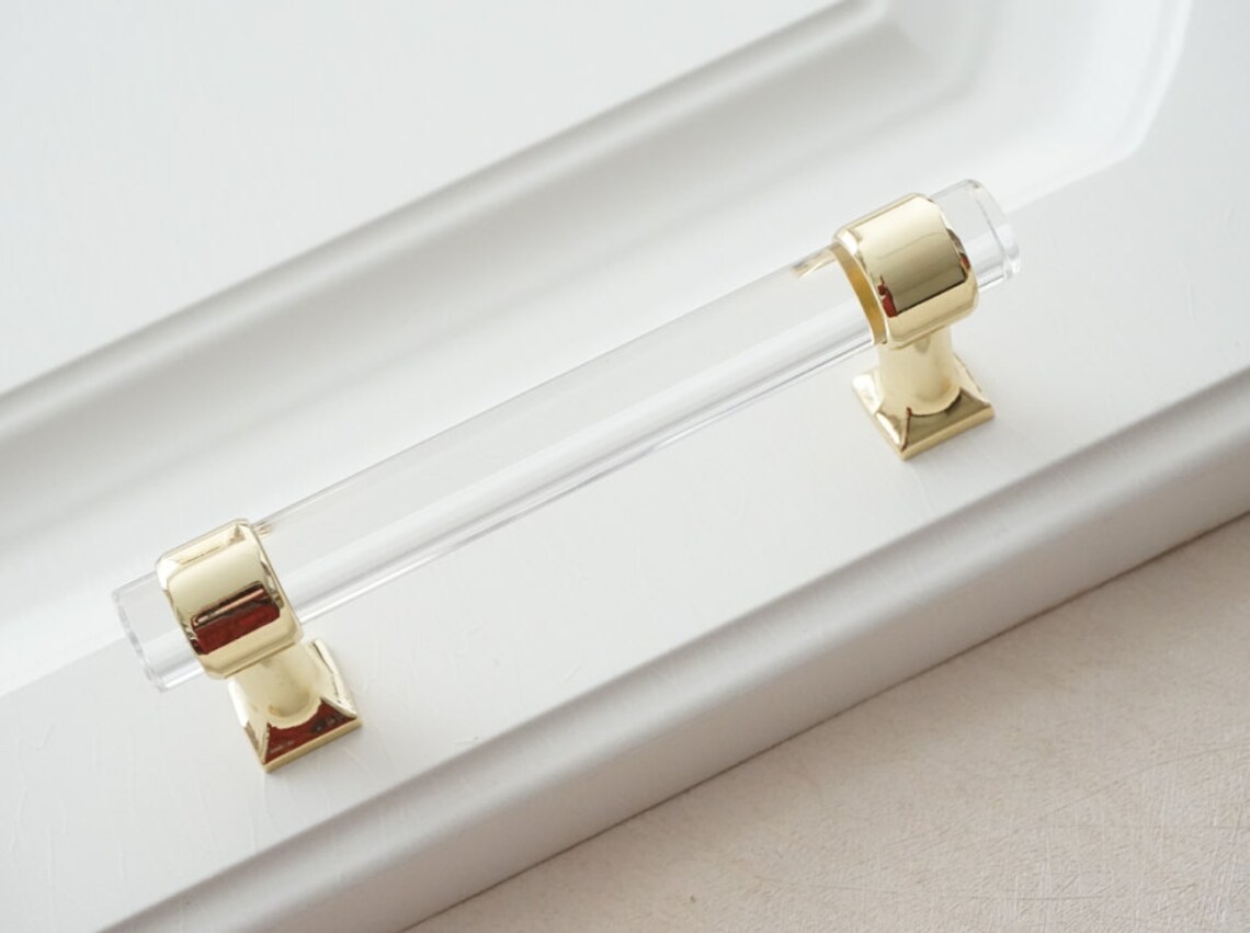Adjustable Holes Space Acrylic Drawer Pull Clear Gold Dresser Etsy