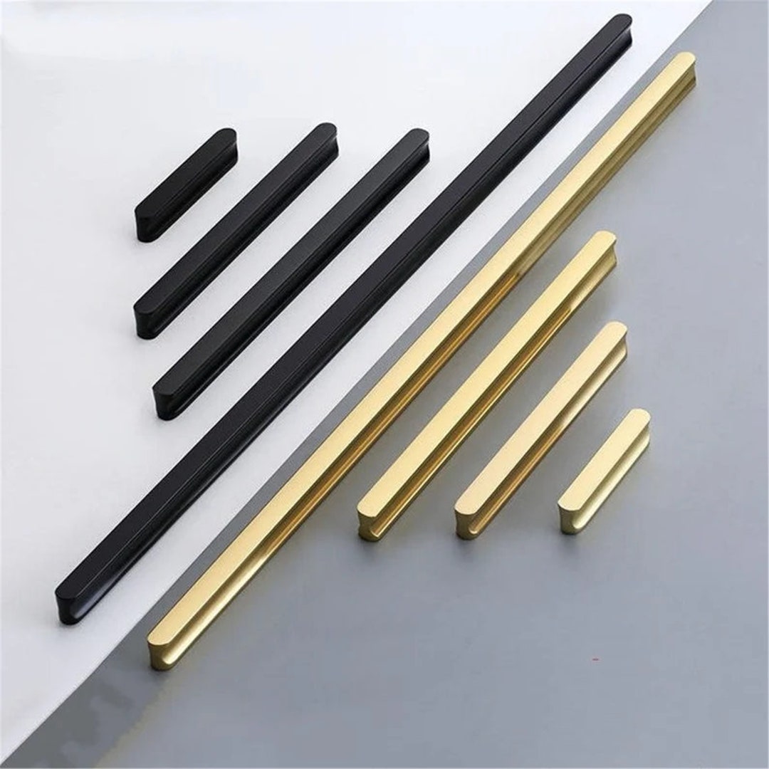 Brushed Gold Drawer Pulls Modern Black Handles for Kitchen and Closet