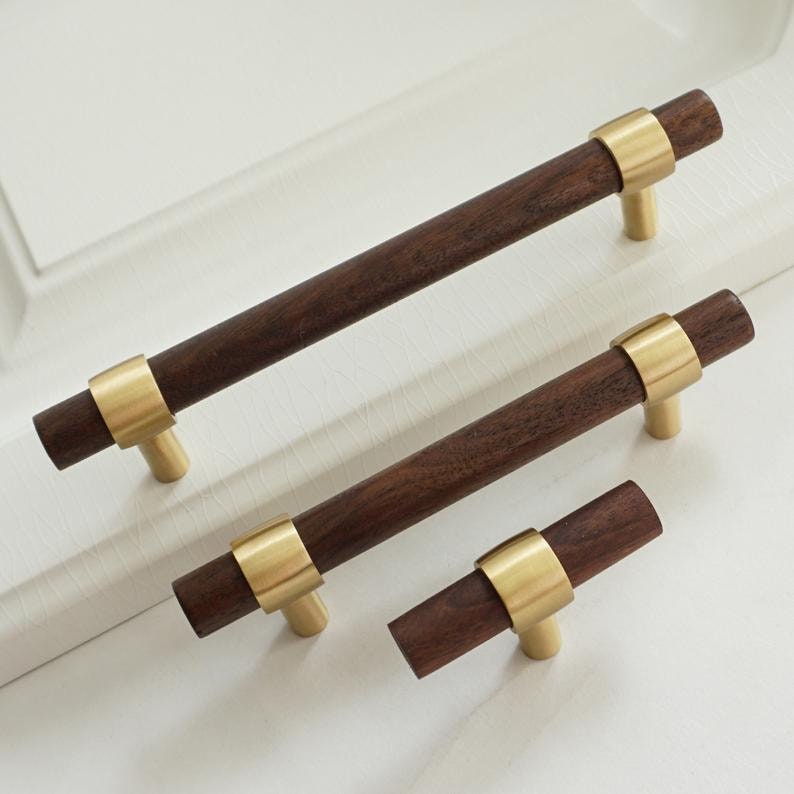 Black Walnut Brass Kitchen Cabinet Door Handle Wood Drawer ...