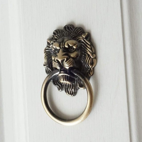 Antique Bronze Lion Drawer Pull Knobs Handles Dresser Handle Drop Pulls Rings Lion Head Door Knocker Cabinet Knob Vintage Hardware