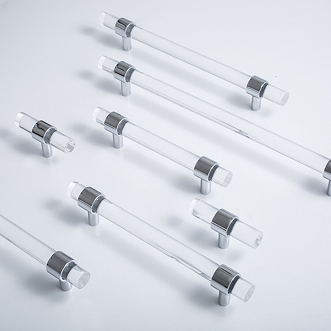 Chrome Silver Lucite Drawer Pulls Adjustable Kitchen Pulls Door