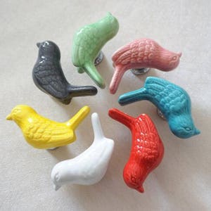 Colorful Bird Knobs Dresser Knob Decorative Drawer Pulls Knobs For Kids Child Gift Blue Red Green White Gray Yellow Pink Cabinet Knob LBFEEL