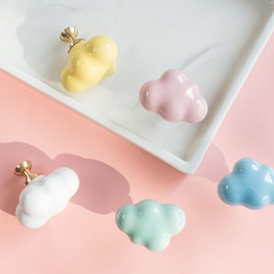 Colorful Cloud Ceramic Knobs for Kids Cute Dresser knob Unique Drawer Knobs Bedroom Children's Furniture Pink White Blue Green Yellow LBFEEL