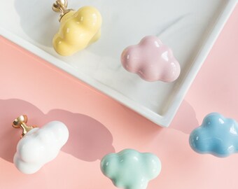 Colorful Cloud Ceramic Knobs for Kids Cute Dresser knob Unique Drawer Knobs Bedroom Children's Furniture Pink White Blue Green Yellow LBFEEL