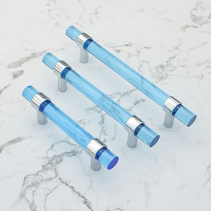 3"4"5"10"Customized Blue Silver Acrylic Drawer Pulls Handles Dresser Pulls Knob Closet Handles Kitchen Cabinet Door Handles Knobs LBFEEL