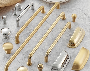 Gorgeous Chrome Drawer Pulls Polished Gold Kitchen Knobs Cup Handles Brushed Gold Cabinet pulls Solid Brass Cabinet Hardware Multiple sizes