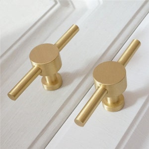 Brass Door Handle Pull T Knobs Pulls Kitchen Cabinet Handle Dresser Drawer Knobs Pulls Handles Brushed Gold Bathroom Handle Knob Hardware