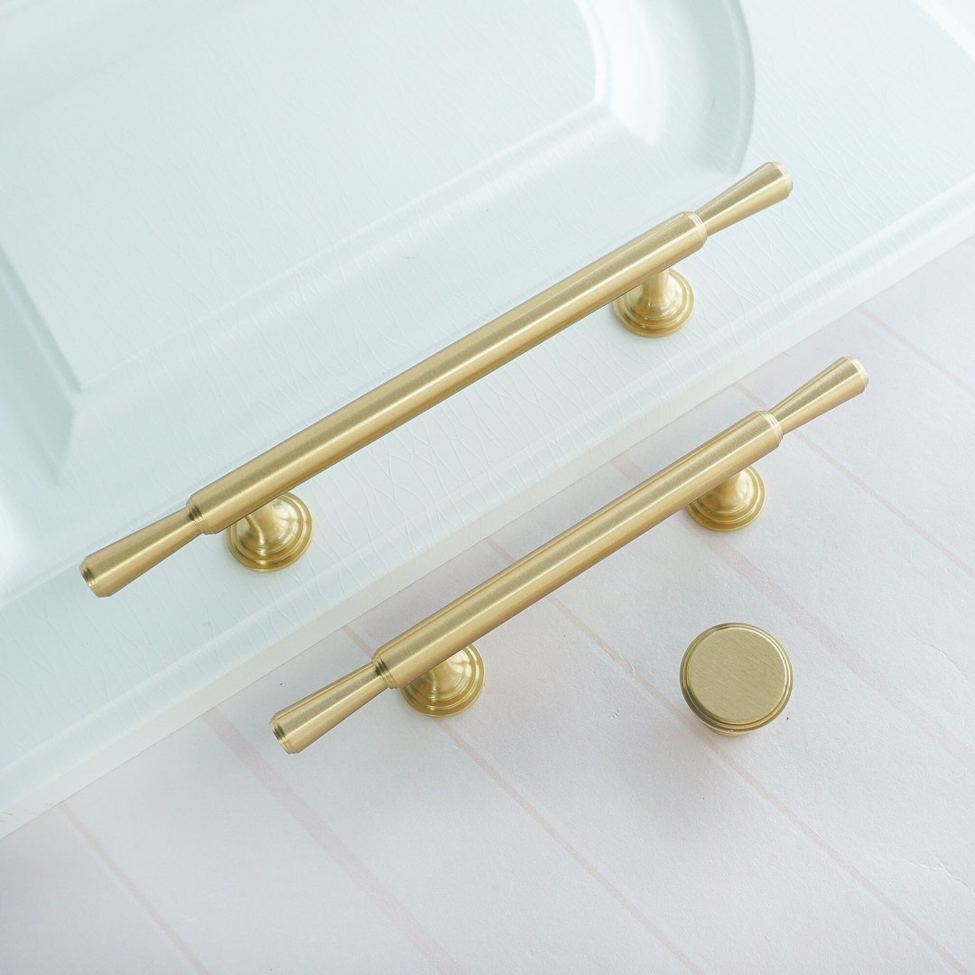 Solid Brass Dresser Knobs Drawer Pulls Handles Gold T Bar Knobs ...