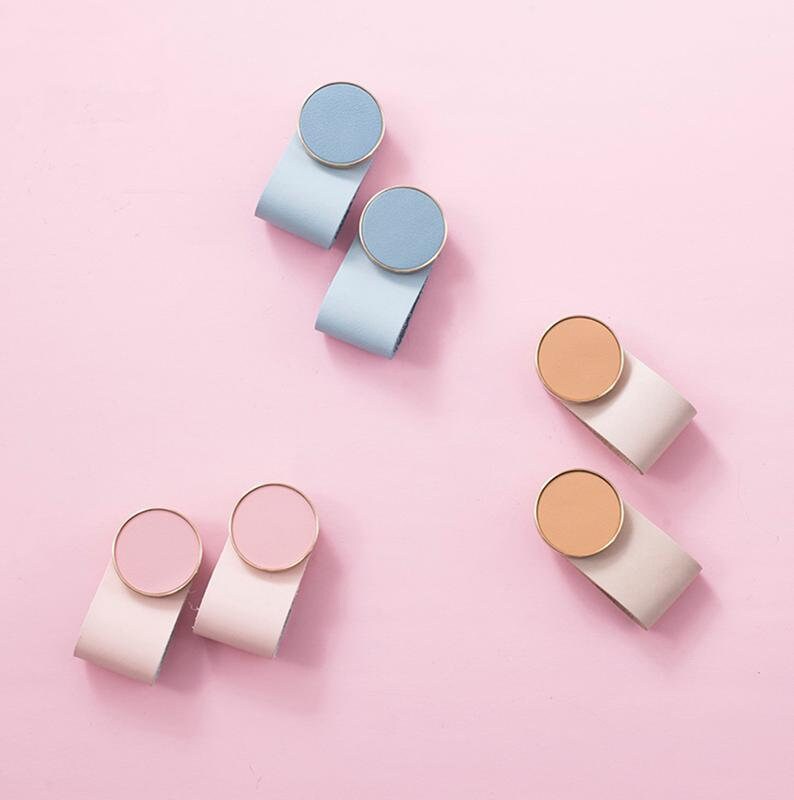 Brass Khaki Blue Pink Leather Drawer Pulls Pulls Etsy
