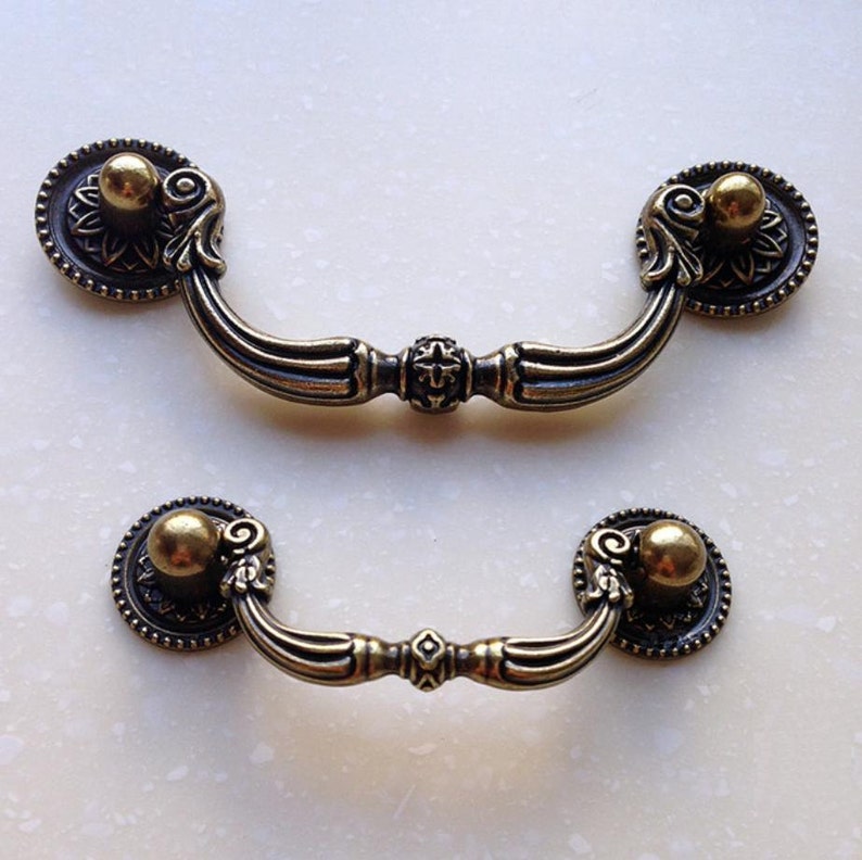 Brass Dresser Drawer Pulls Knobs Handles Drop Bail Pulls Etsy