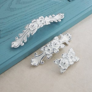 3.78" 5"Cream White Silver Dresser Pulls FlowerDrawer Pulls Knobs Kitchen Knobs Cabinet Door Handles Shabby Chic Cupboard Handles LBFEEL