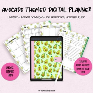 Avocado Themed , Digital Planner,  iPad Planner, Goodnotes Planner, Weekly Planner, Daily Planner, Undated Planner