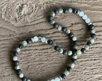 Labradorite + Lava Stone + Celestite Double Wrap Bracelet