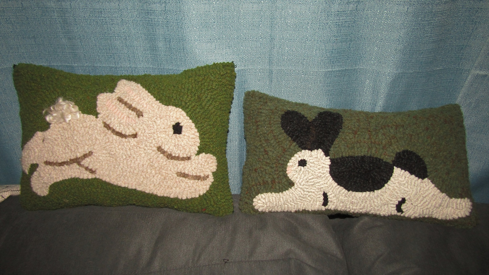 Finished Primitive Hooked Rug Bunny Rabbit Jumping Pillow and Etsy