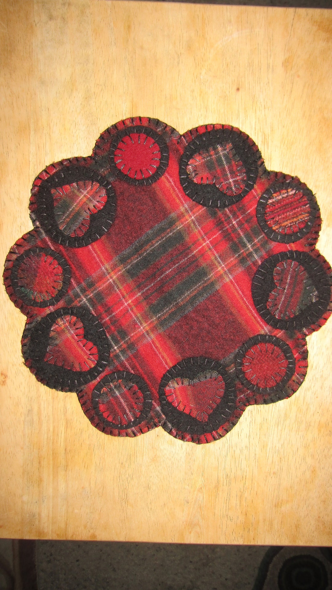 Finished Wool Applique Candle Mat Primitive Pennies Hearts Etsy