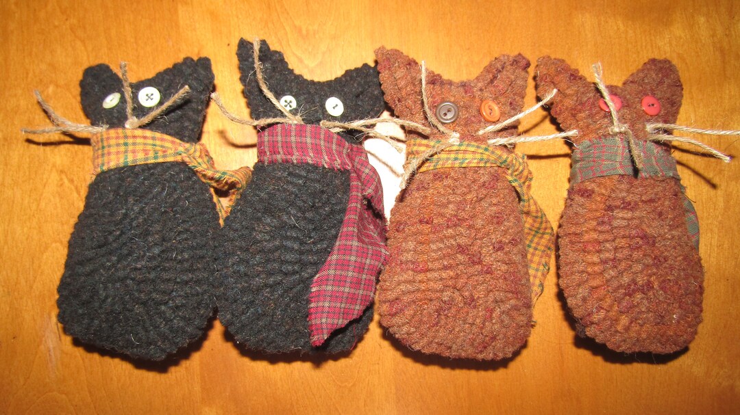 Primitive Hooked Rug Cats Kittens Bowl Filler Folk Art Etsy