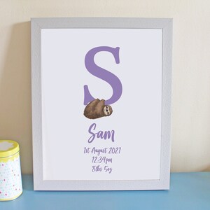 Personalised Animal Name Print for New Baby, Children, Nursery - fits A4 or 8 x 10 frame