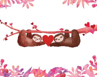 Sloth Valentines, Anniversary Card (blank inside)